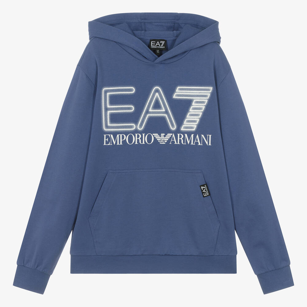 EA7 Emporio Armani - Teen Boys Indigo Purple Cotton Hoodie | Childrensalon