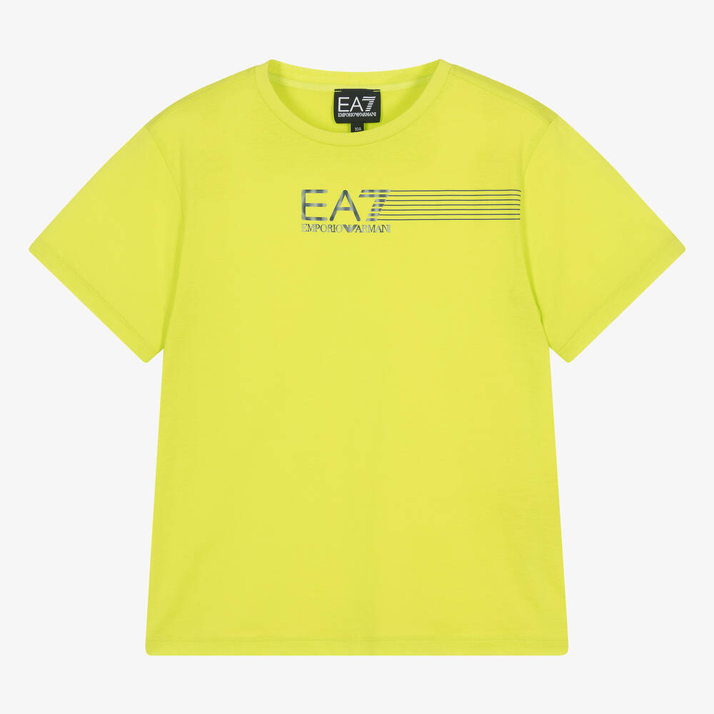 EA7 Emporio Armani - Teen Boys Lime Green Cotton EA7 T-Shirt | Childrensalon