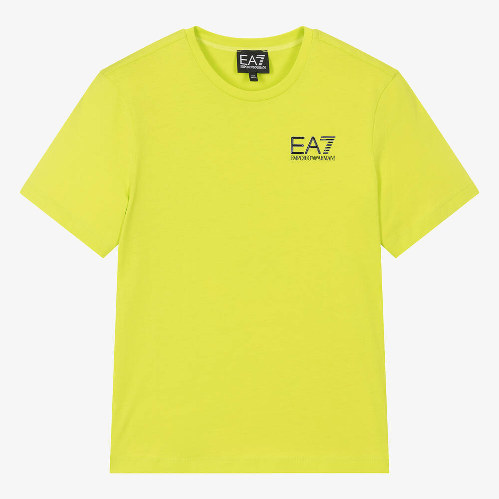 EA7 Emporio Armani - Teen Boys Lime Green Cotton T-Shirt | Childrensalon