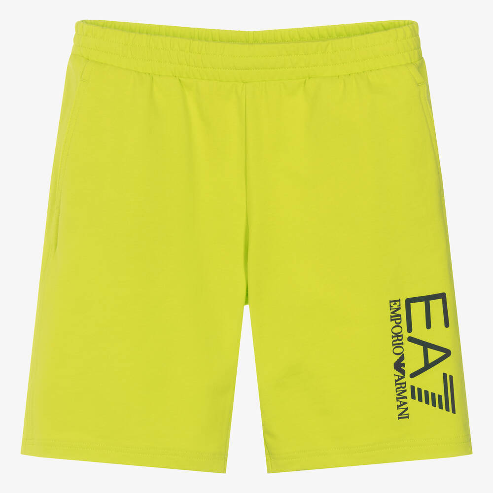EA7 Emporio Armani - Teen Boys Lime Green EA7 Cotton Shorts | Childrensalon