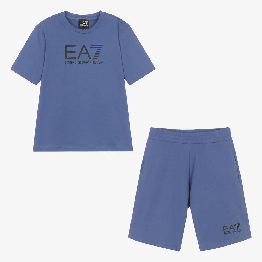 EA7 Emporio Armani - Teen Boys Marlin Blue Cotton Shorts Set | Childrensalon