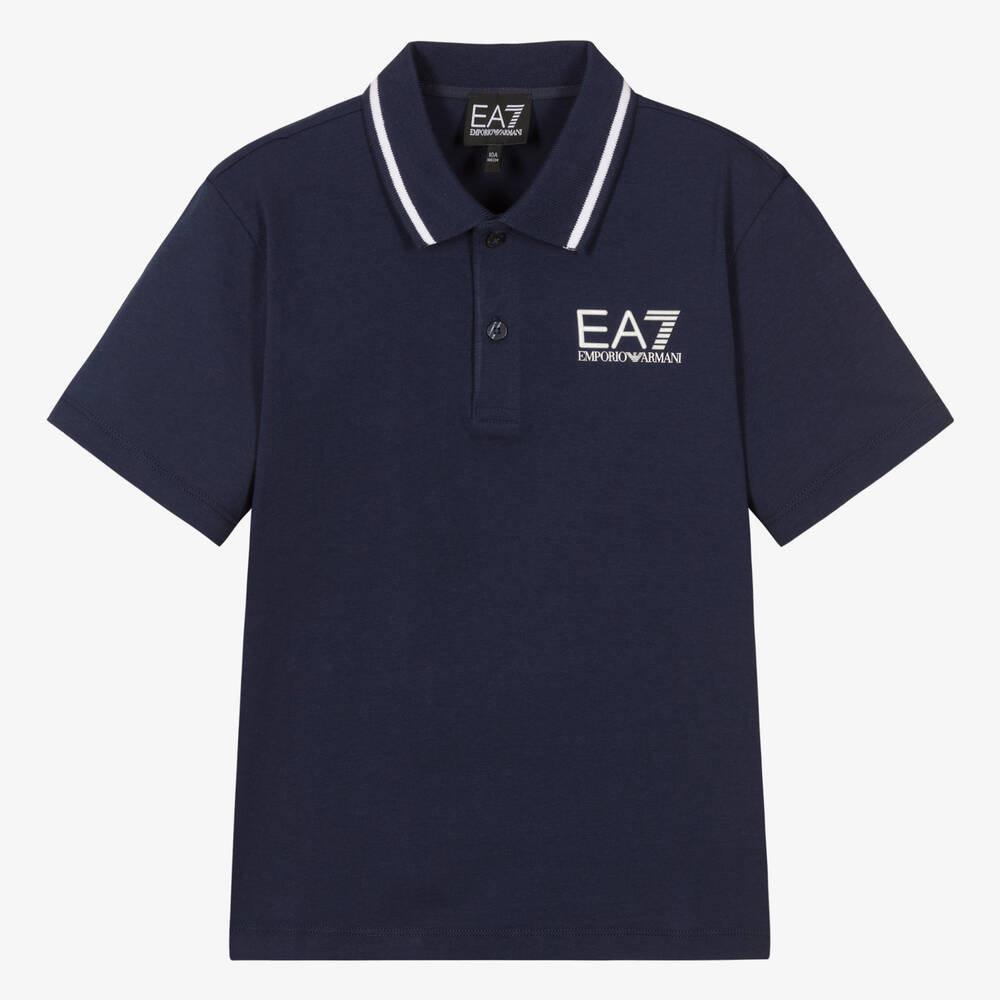 EA7 Emporio Armani - Синяя рубашка поло из хлопка для подростков | Childrensalon
