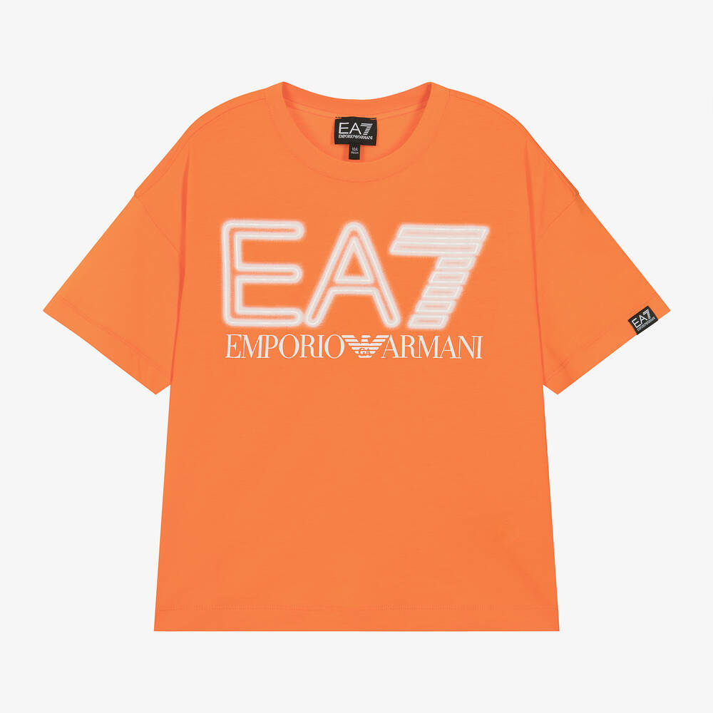 EA7 Emporio Armani - Teen Boys Orange Cotton T-Shirt | Childrensalon
