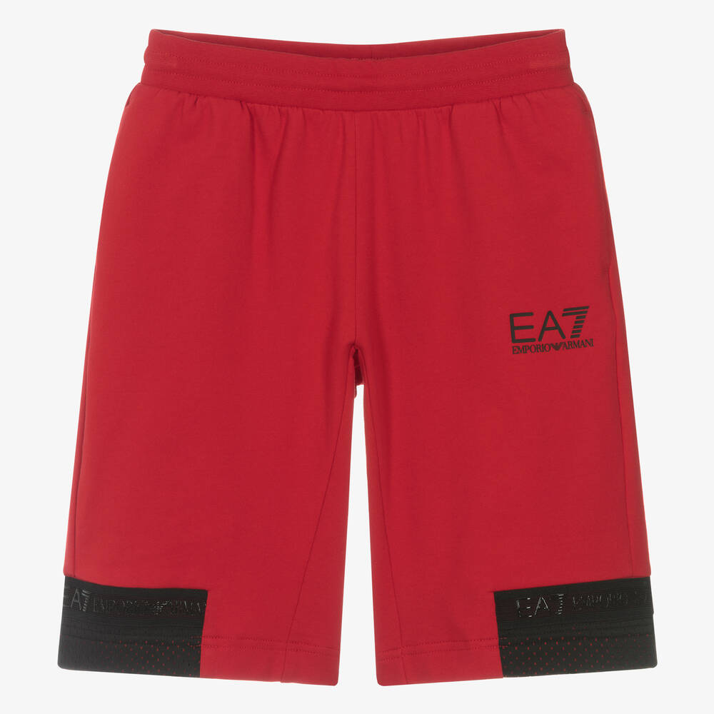 EA7 Emporio Armani - Teen Boys Red Cotton Jersey Shorts | Childrensalon