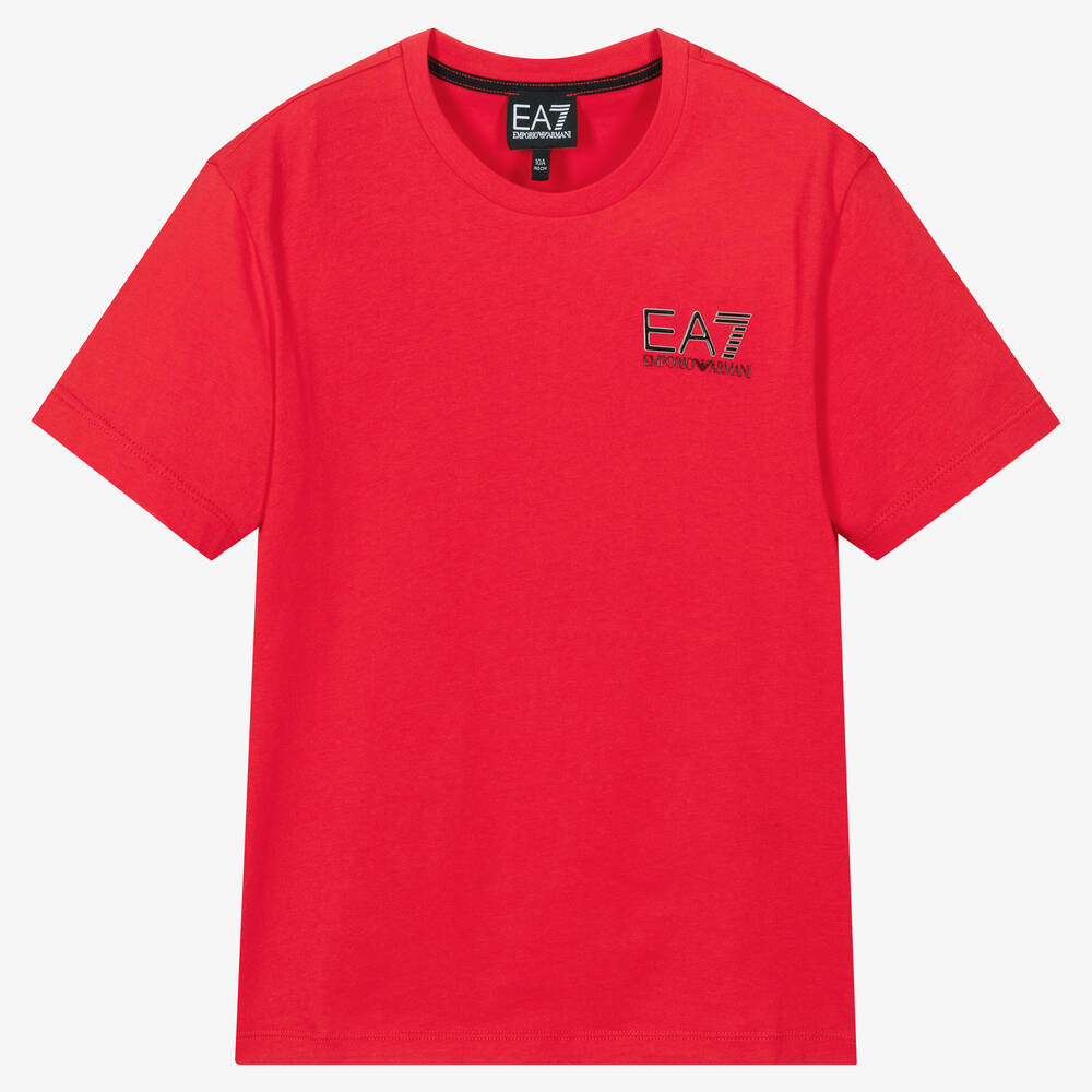 EA7 Emporio Armani - Teen Boys Red Cotton Logo T-Shirt | Childrensalon