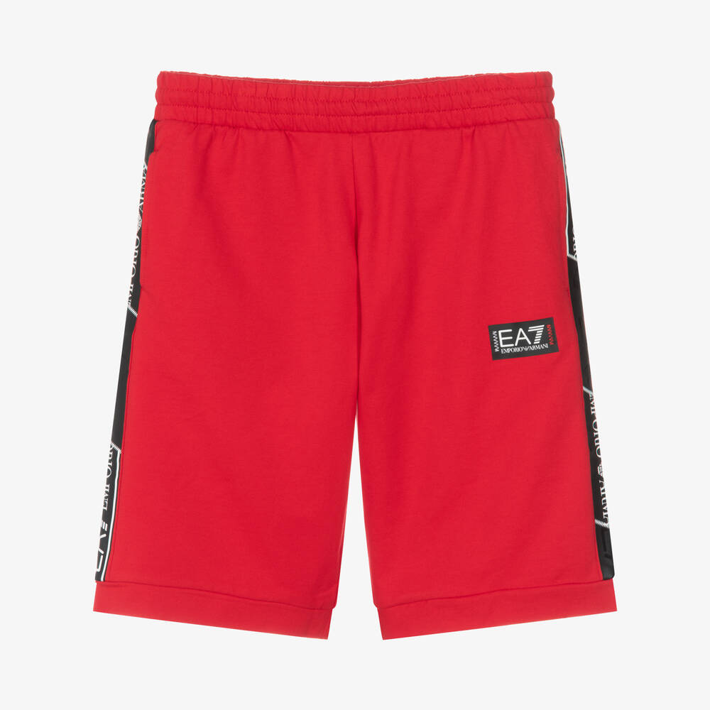 Ea7 Kids' Cotton Sweat Shorts W/ Logo Tape In Red