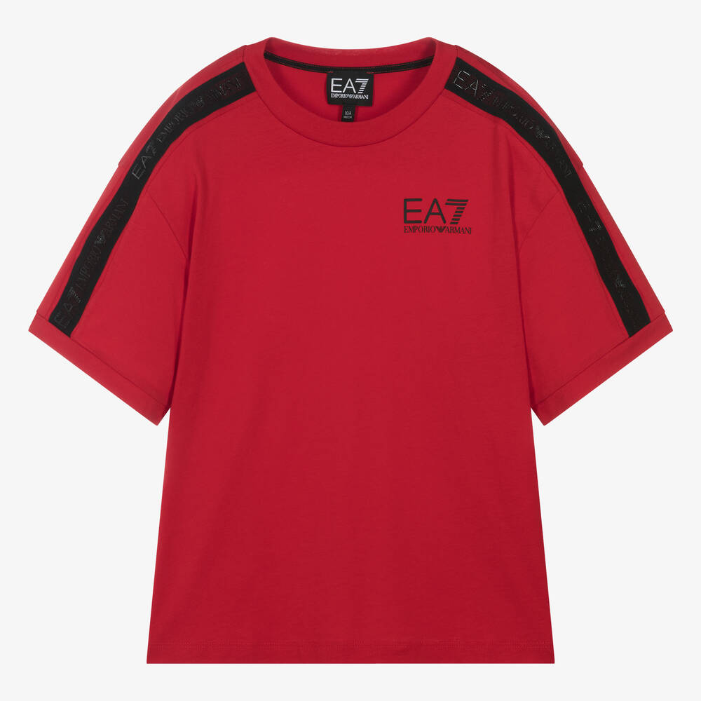 EA7 Emporio Armani - Teen Boys Red Cotton Taped T-Shirt | Childrensalon