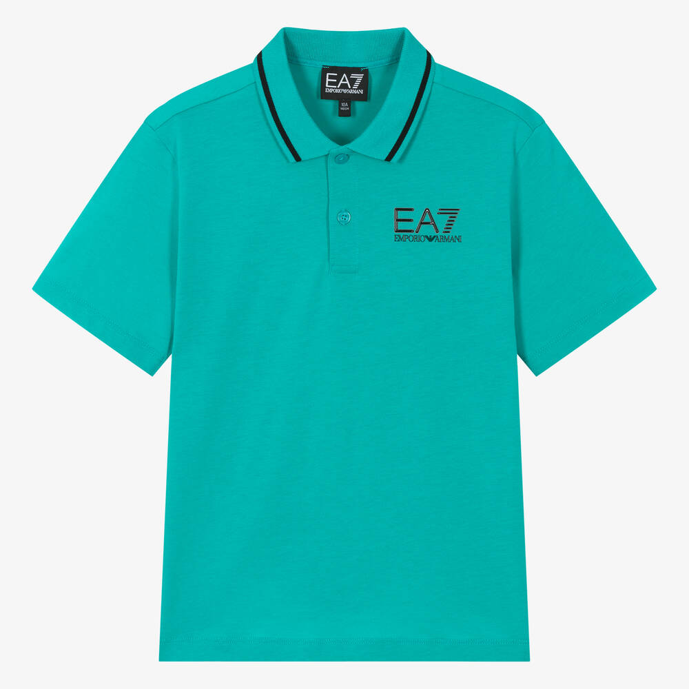 EA7 Emporio Armani - Teen Boys Sea Green Cotton Polo Shirt | Childrensalon