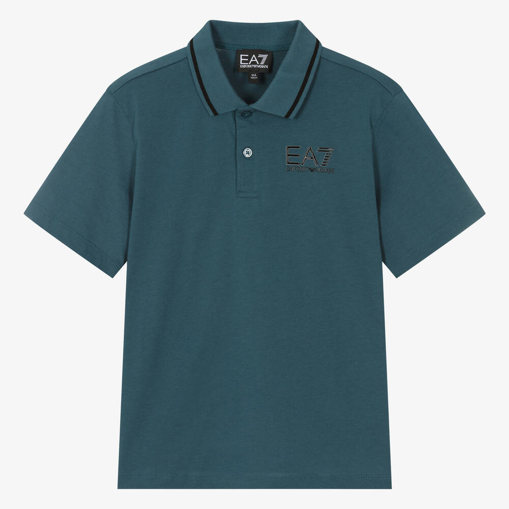Ea7 Emporio Armani Teen Boys Teal Blue Cotton Polo Shirt