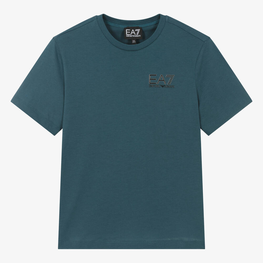 EA7 Emporio Armani - Teen Boys Teal Blue Cotton T-Shirt | Childrensalon