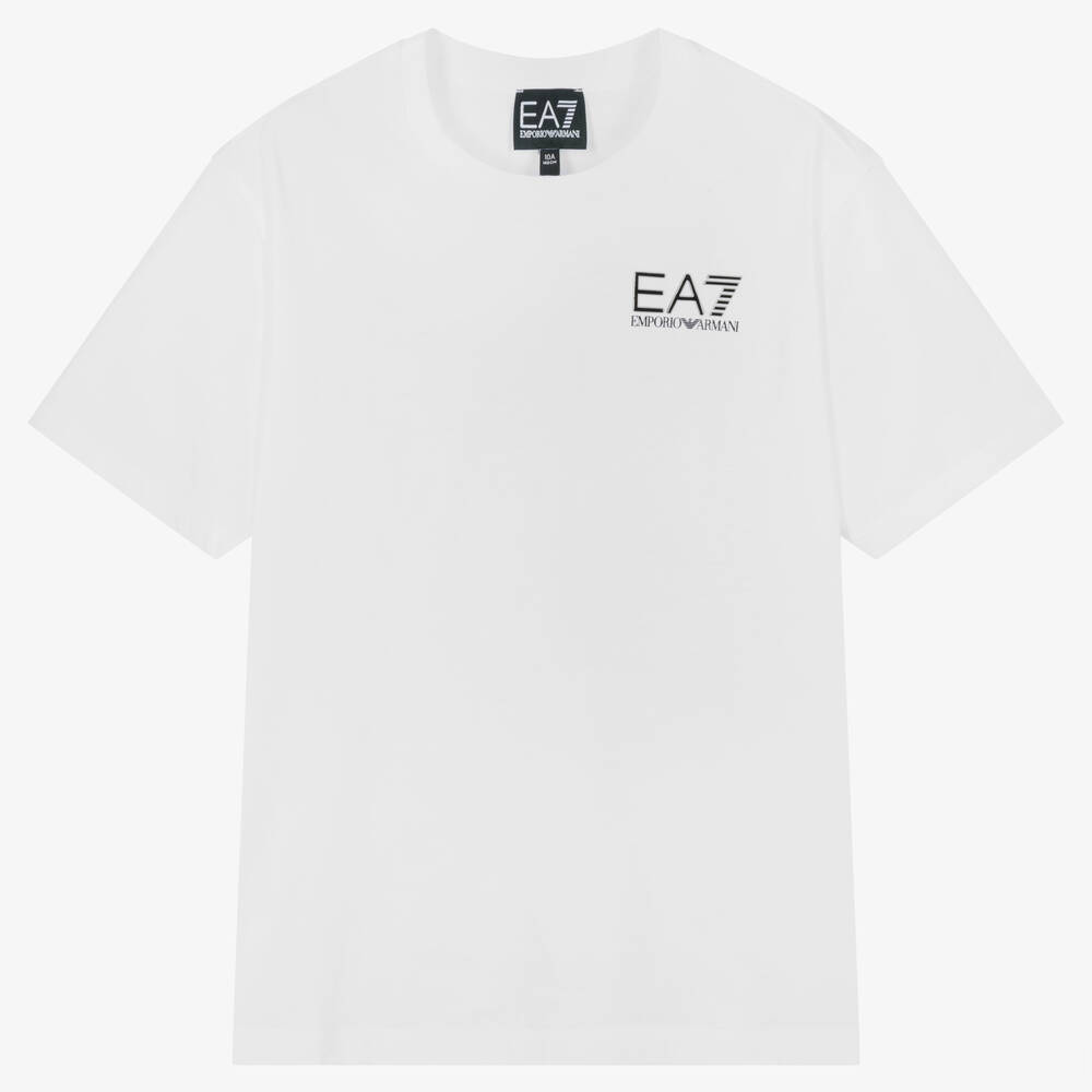 EA7 Emporio Armani - Белая хлопковая футболка EA7 для мальчиков-подростков  | Childrensalon
