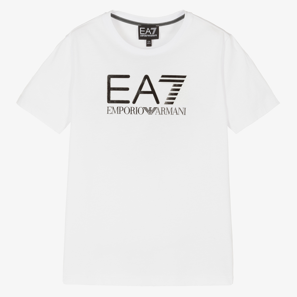 EA7 Emporio Armani - Teen Boys White Logo T-Shirt | Childrensalon