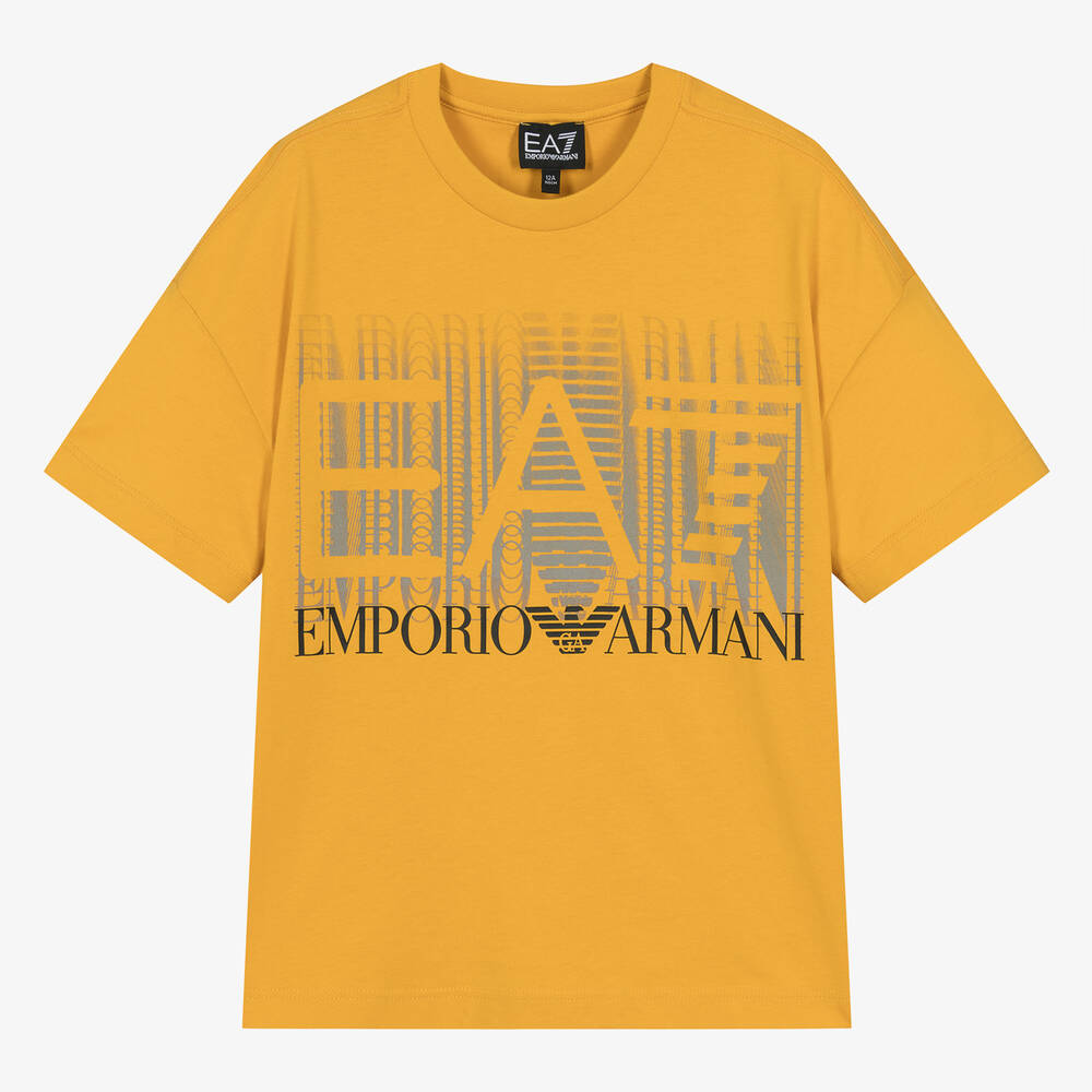 Ea7 Emporio Armani Teen Boys Yellow Cotton Graphic T-shirt