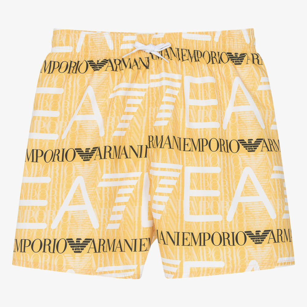 Shop Ea7 Emporio Armani Teen Boys Yellow  Swim Shorts