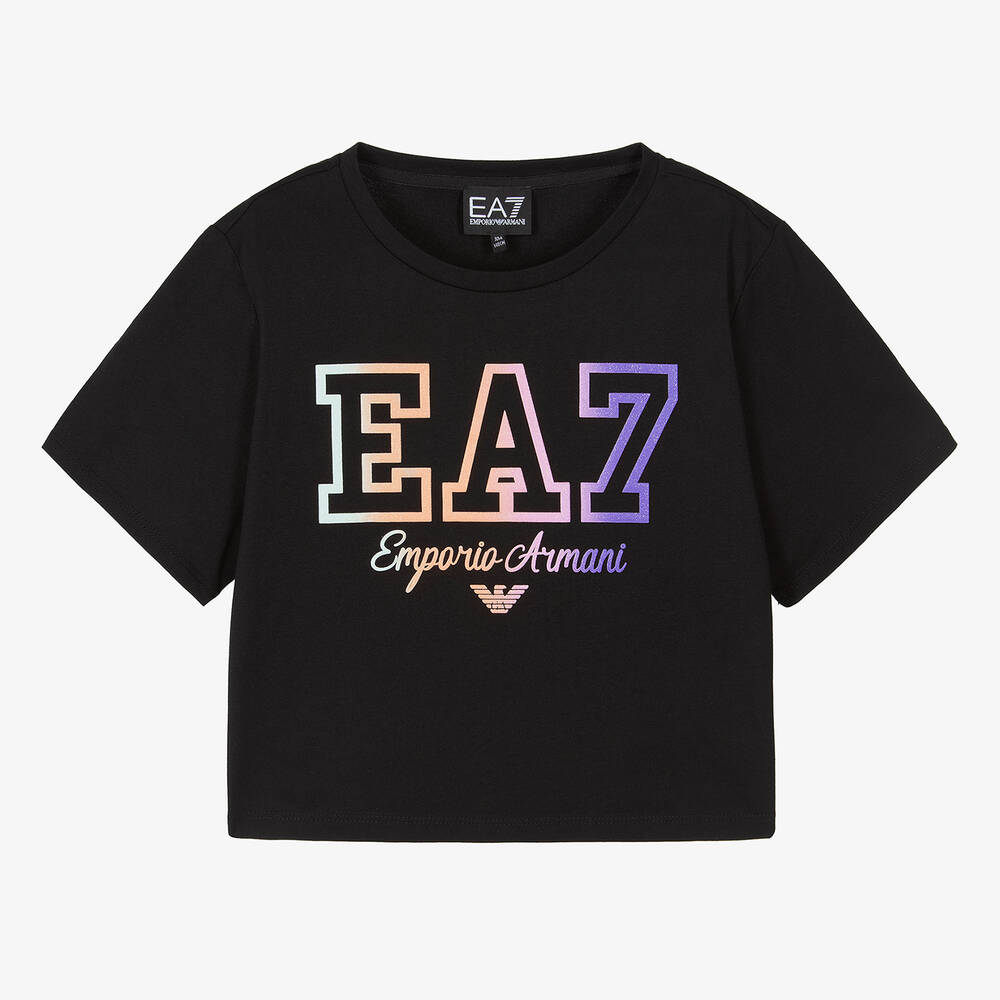 Ea7 Emporio Armani Teen Girls Black Cotton Cropped T-shirt