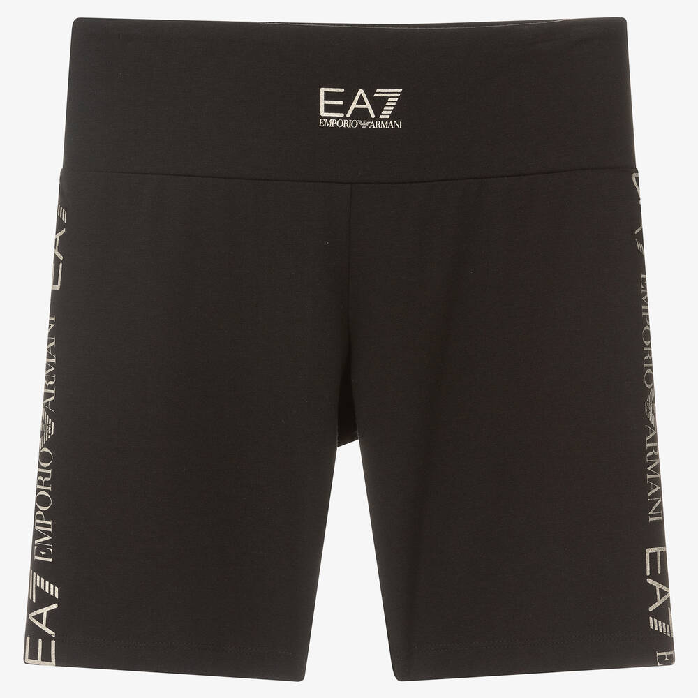 Ea7 Emporio Armani Teen Girls Black Cotton Logo Shorts