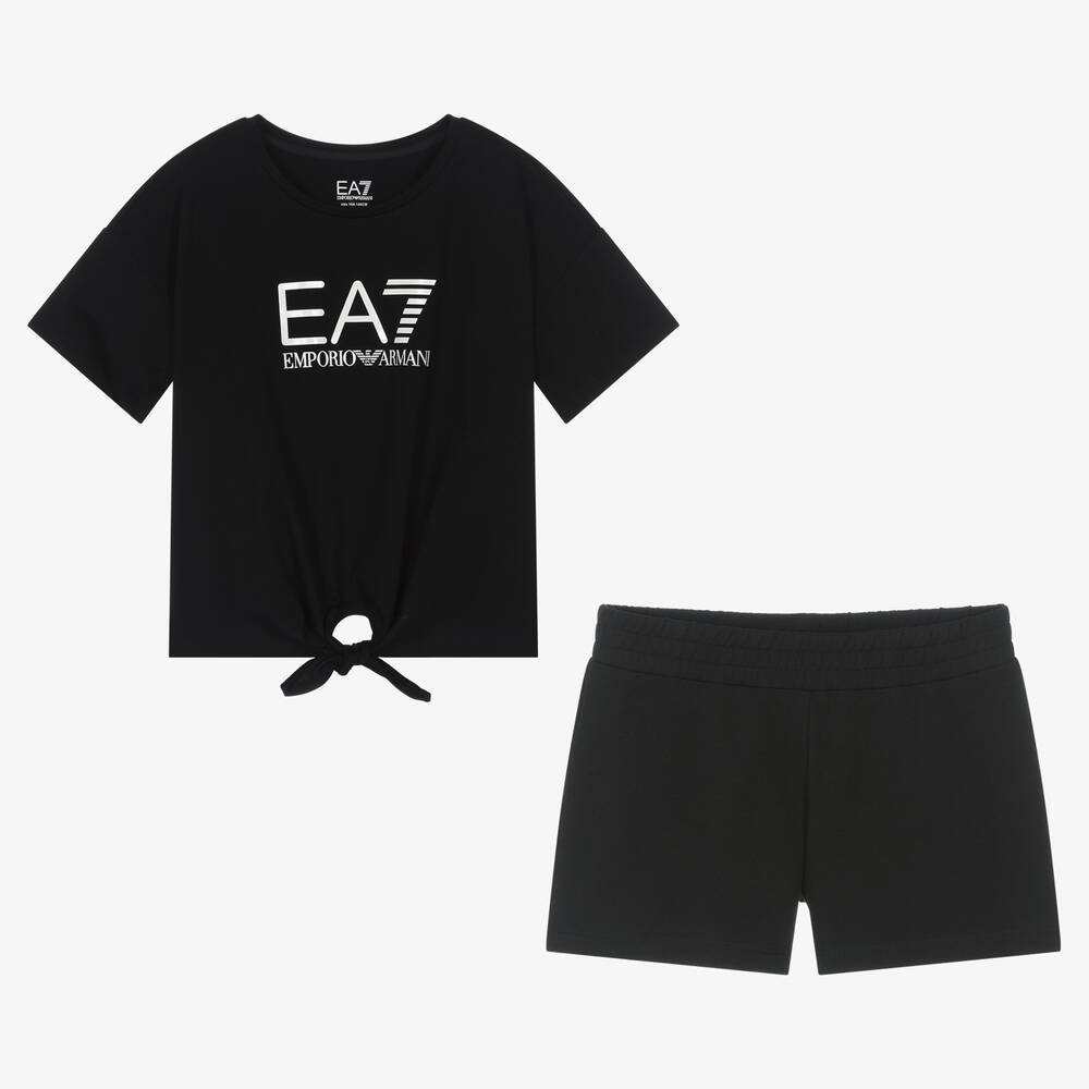 Ea7 Emporio Armani Teen Girls Black Logo Shorts Set