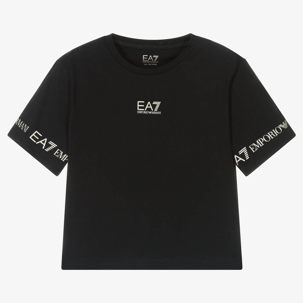 EA7 Emporio Armani - Teen Girls Black Logo T-Shirt | Childrensalon