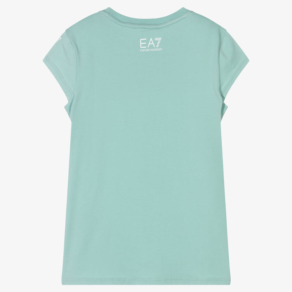 EA7 Emporio Armani - Teen Girls Blue Cotton Cap Sleeve T-Shirt ...