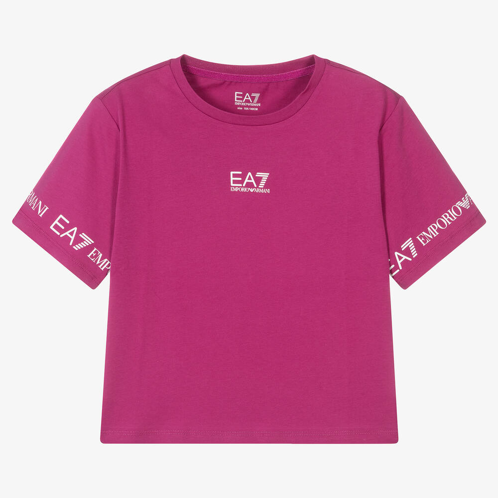 EA7 Emporio Armani - Teen Girls Pink Logo T-Shirt | Childrensalon