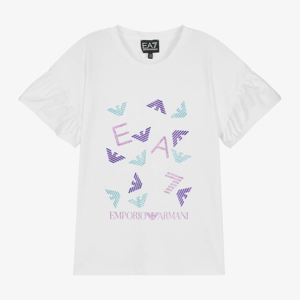 EA7 Emporio Armani - Teen Girls White Glittery Eagle T-Shirt | Childrensalon