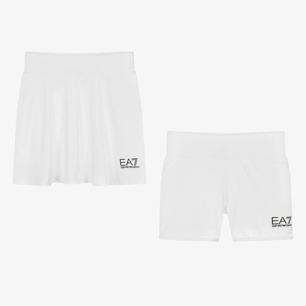 EA7 Emporio Armani - Teen Girls White Ventus7 Tennis Skirt & Shorts Set | Childrensalon