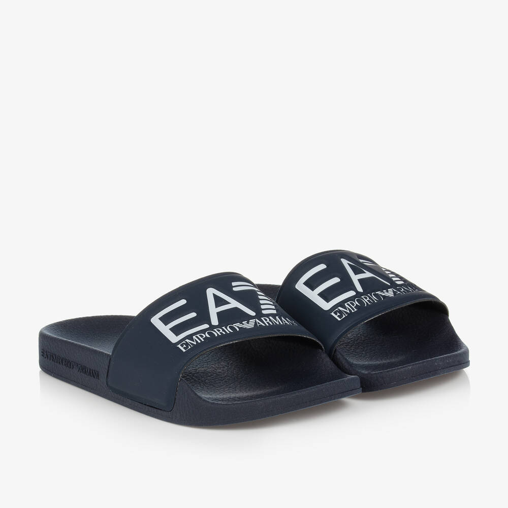 EA7 Emporio Armani - Teen Navy Blue & White Sliders | Childrensalon