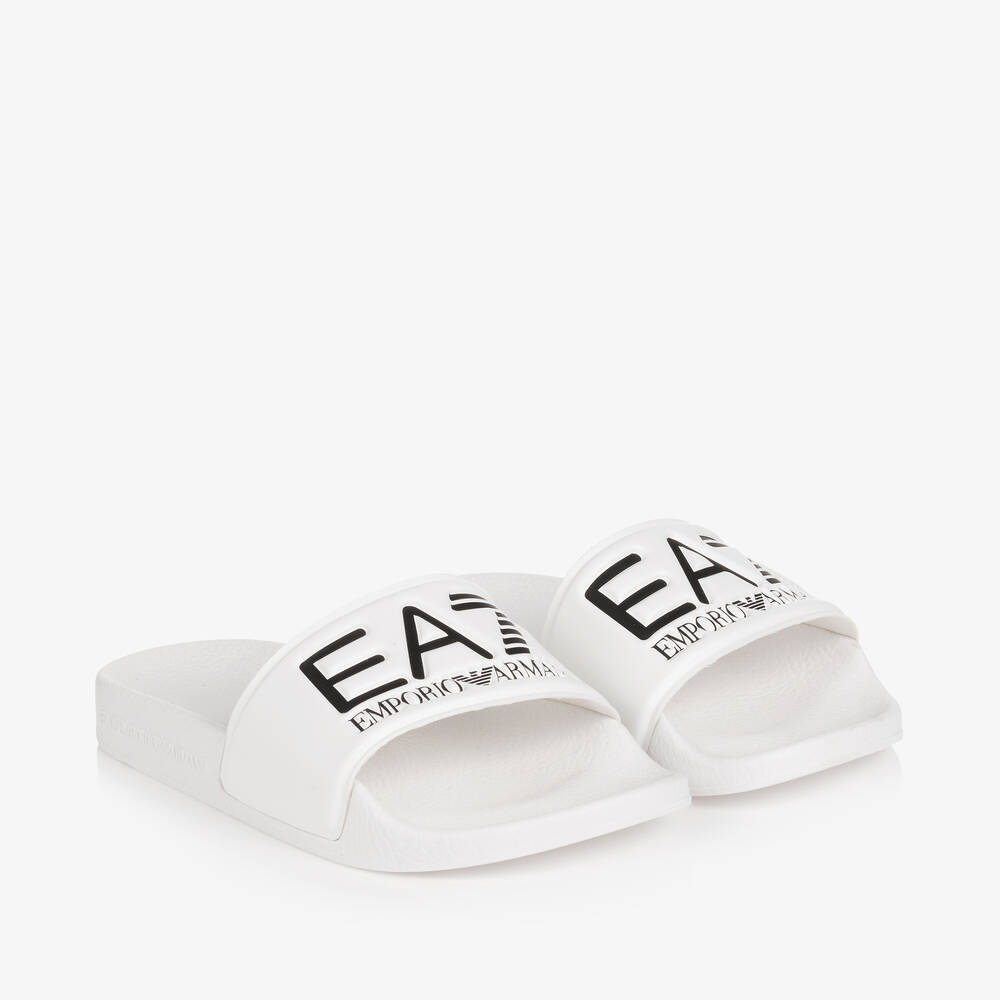 EA7 Emporio Armani - White EA7 Logo Sliders | Childrensalon