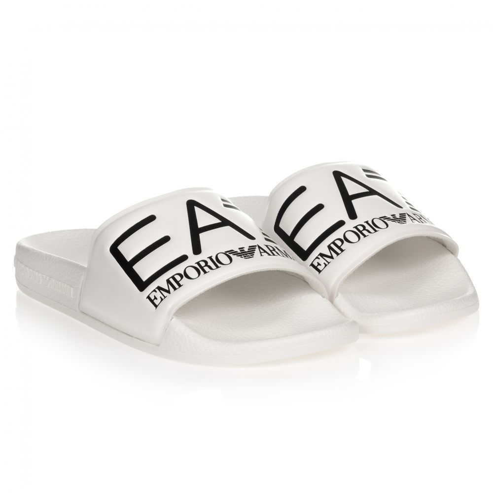 EA7 Emporio Armani - White Logo Sliders | Childrensalon