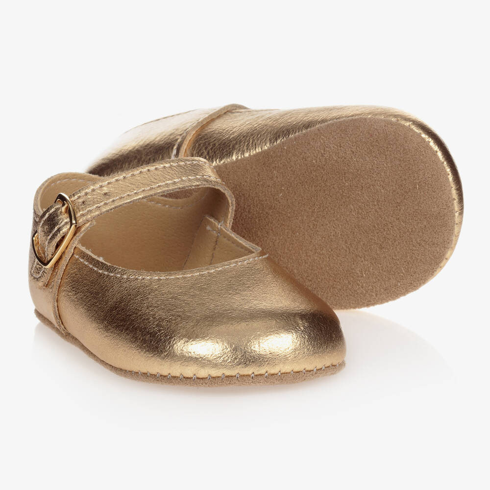 Early Days - Baby Girls Gold Leather Pre-Walker Shoes | Childrensalon