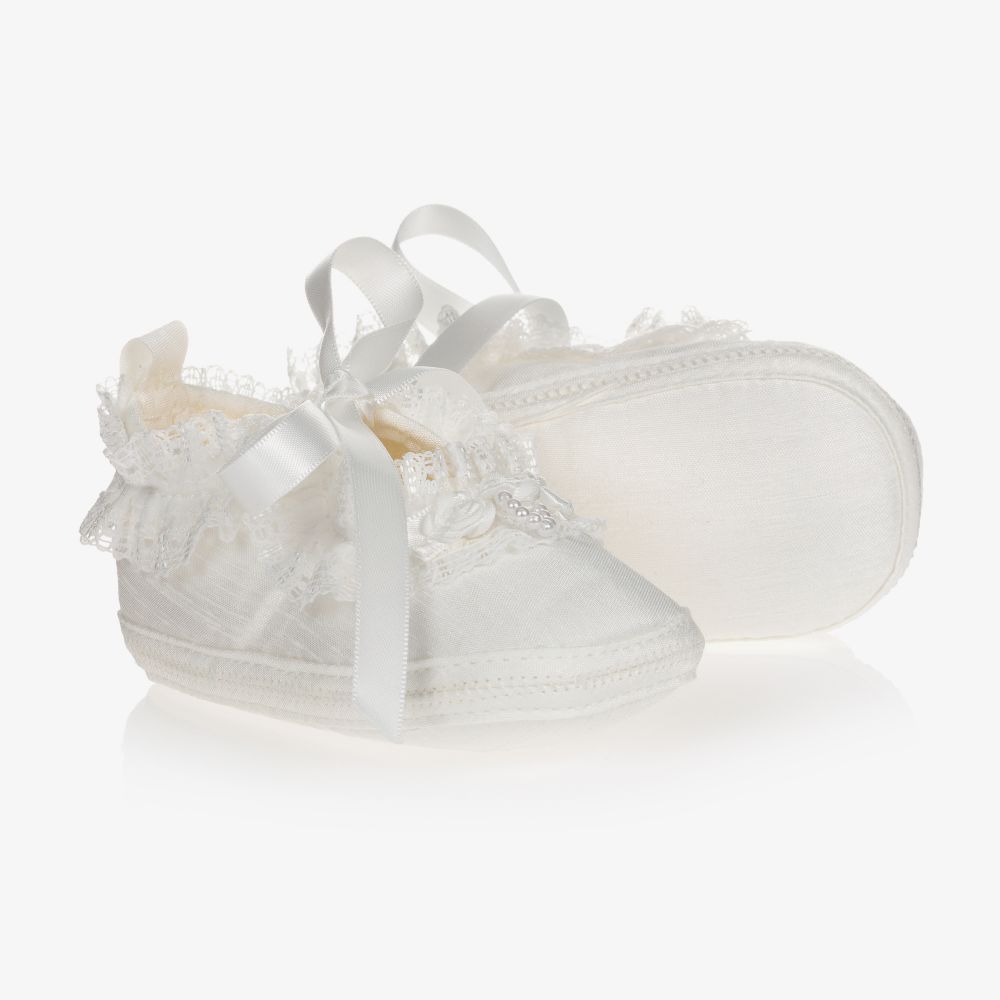 Early Days - Baby Girls Ivory Silk Shoes | Childrensalon
