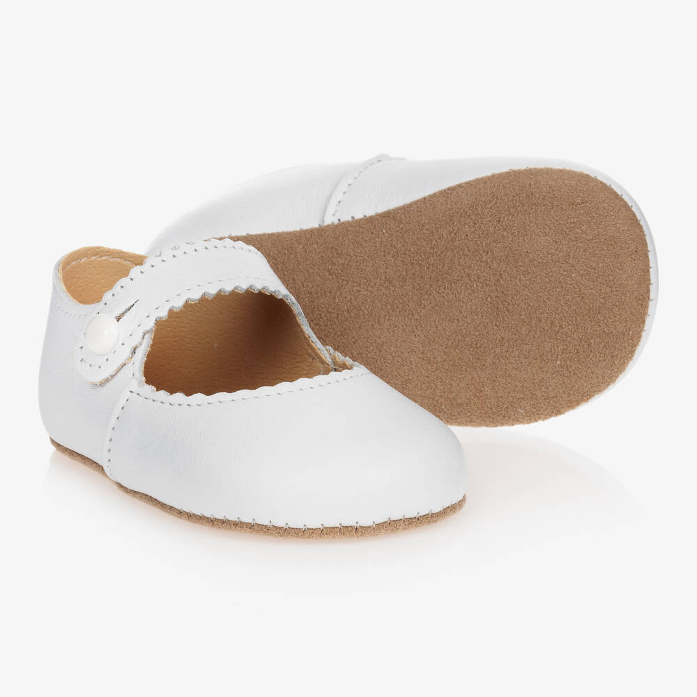Early Days - حذاء أطفال بناتي جلد لون أبيض لمرحلة قبل المشي  | Childrensalon