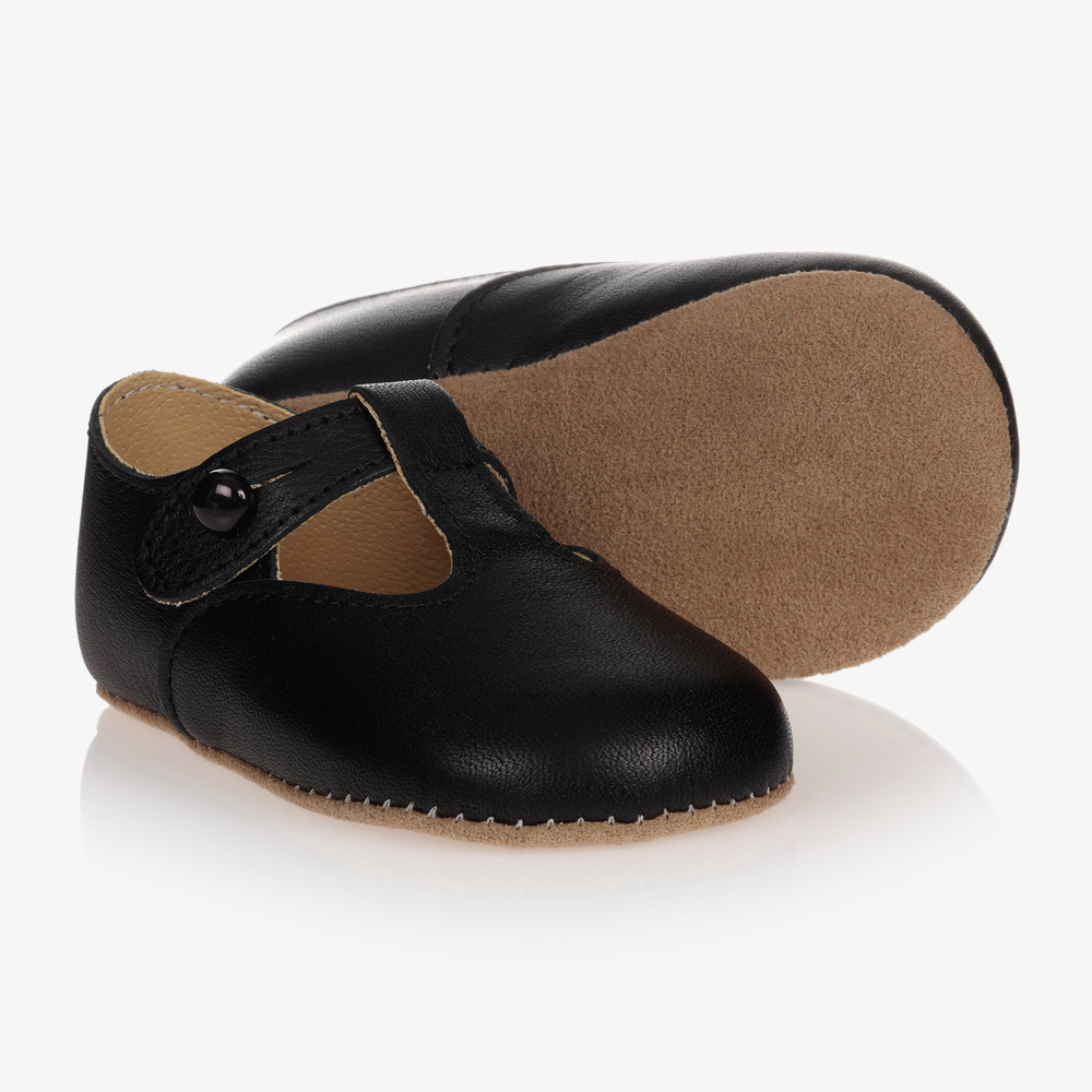 Early Days - Black Leather Pre-Walker Shoes | Childrensalon