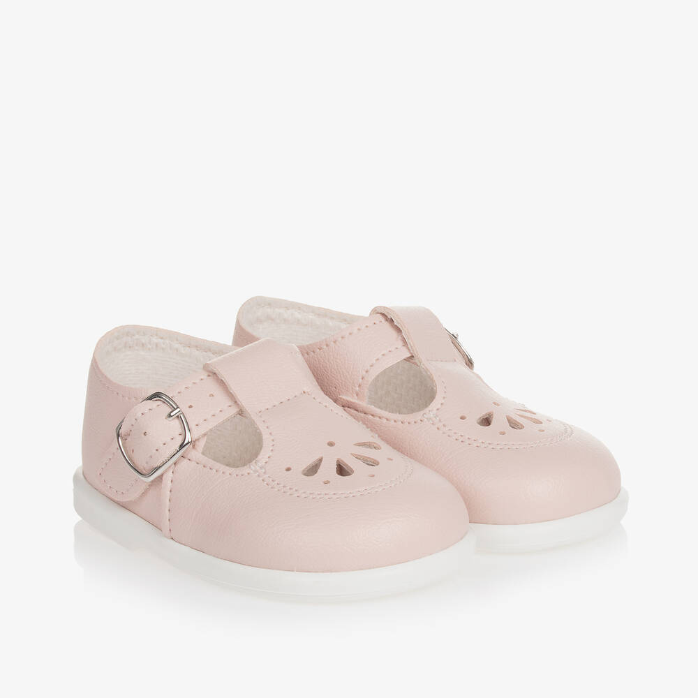 Early Days - Girls Pink Faux Leather T-Bar Shoes | Childrensalon