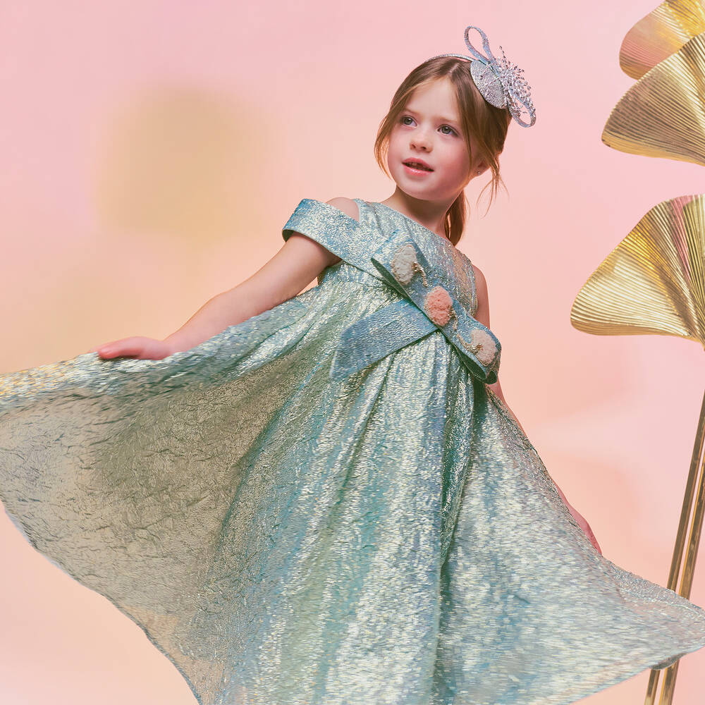 EIRENE-Girls Blue Sleeveless Shimmer Dress | Childrensalon