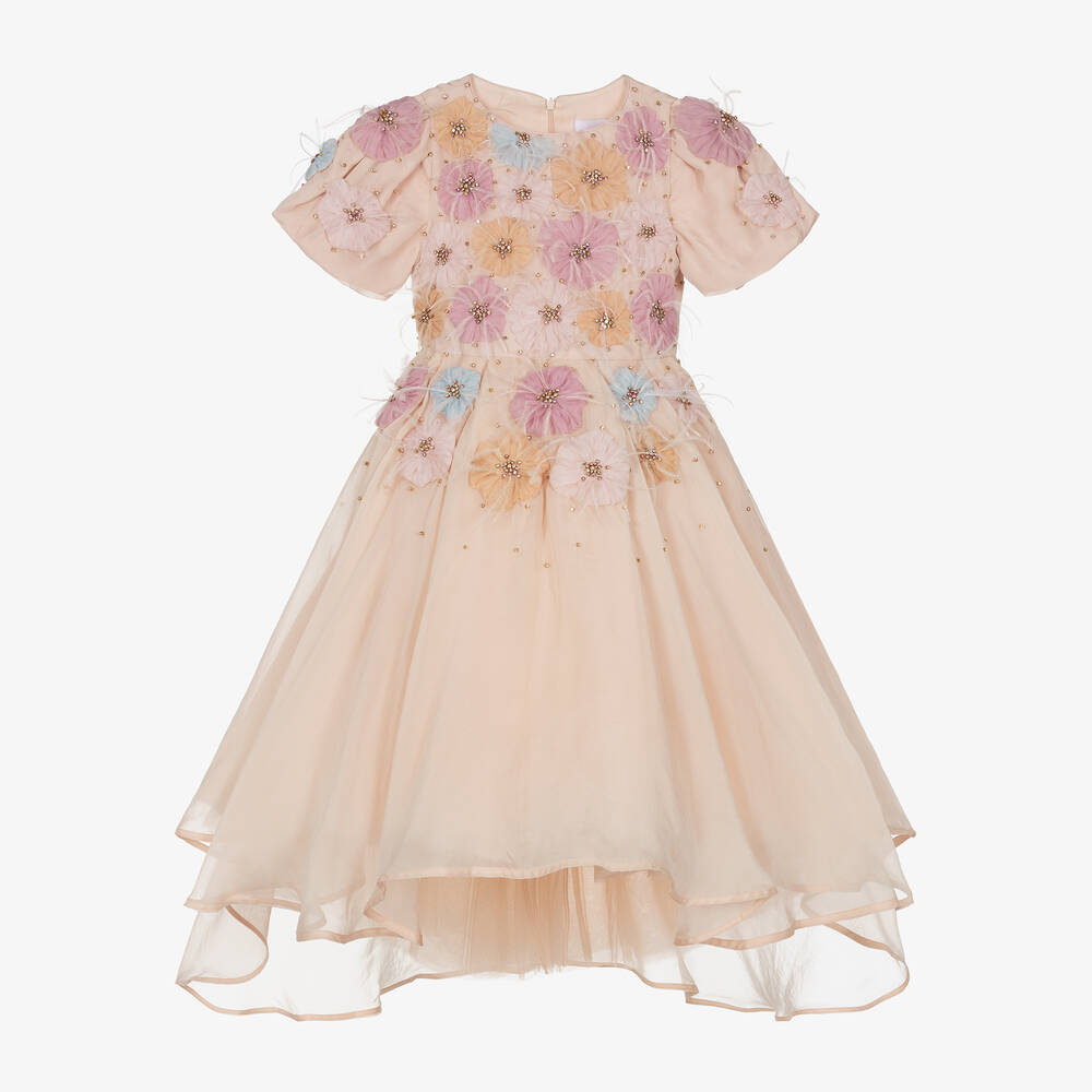 EIRENE - Girls Blush Pink Embellished Organza Dress | Childrensalon