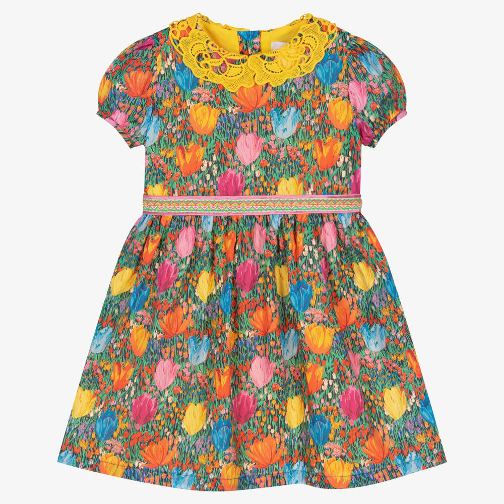 EIRENE - Girls Floral Print & Lace Collar Dress | Childrensalon