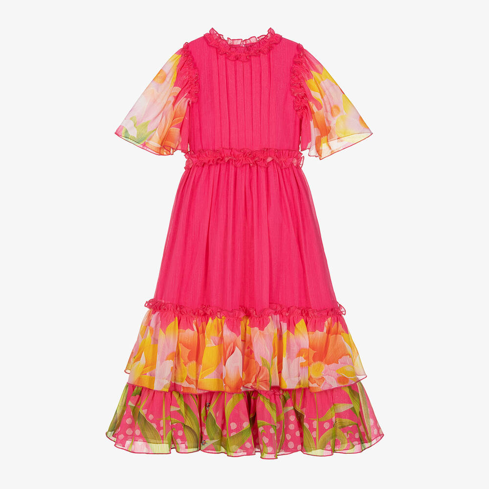 EIRENE - Girls Fuchsia Pink Floral Crêpe Chiffon Dress | Childrensalon