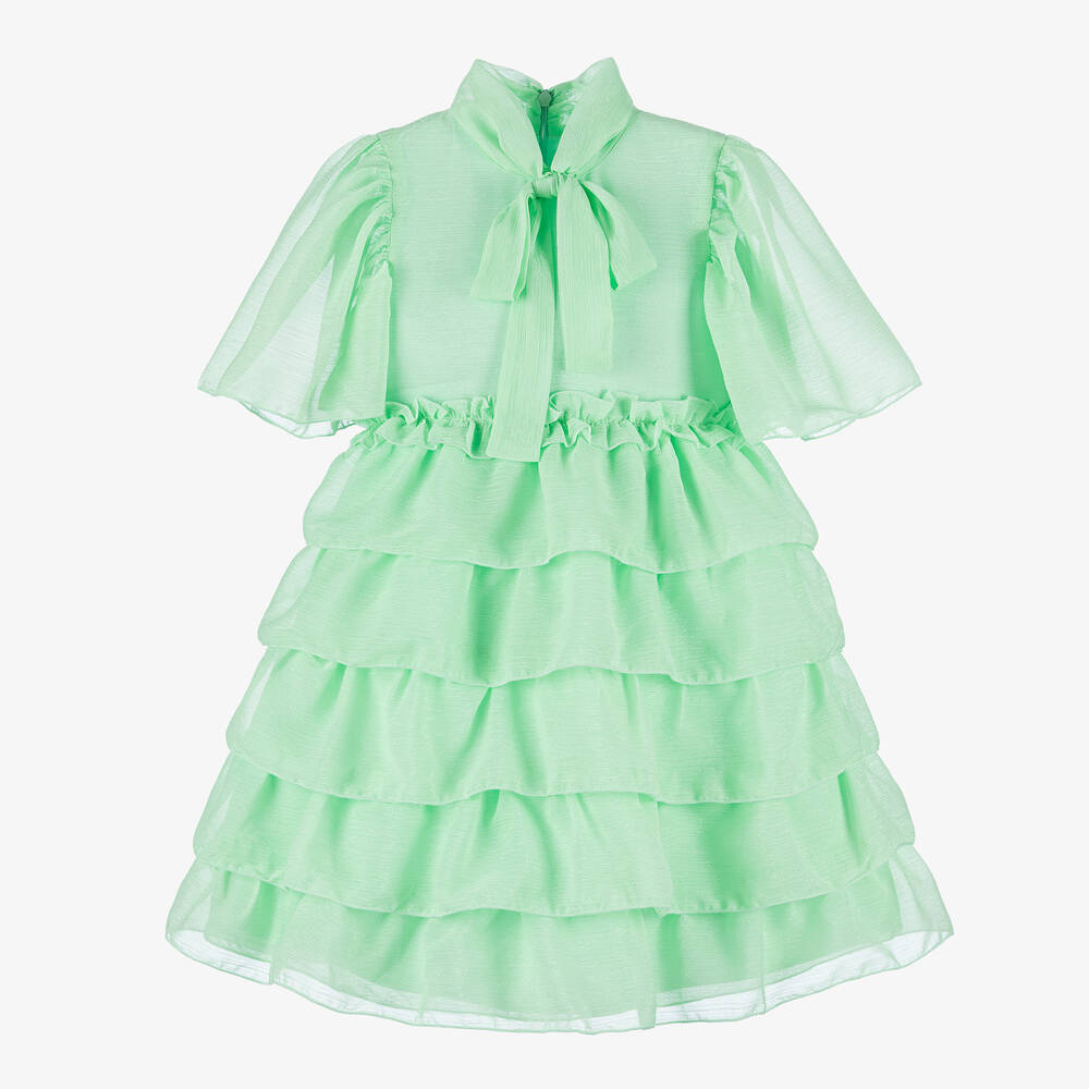 EIRENE - Girls Green Layered Glitter Dress | Childrensalon
