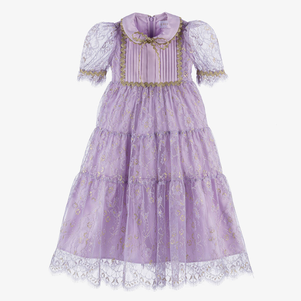 EIRENE - Girls Lilac Purple Lace Dress | Childrensalon