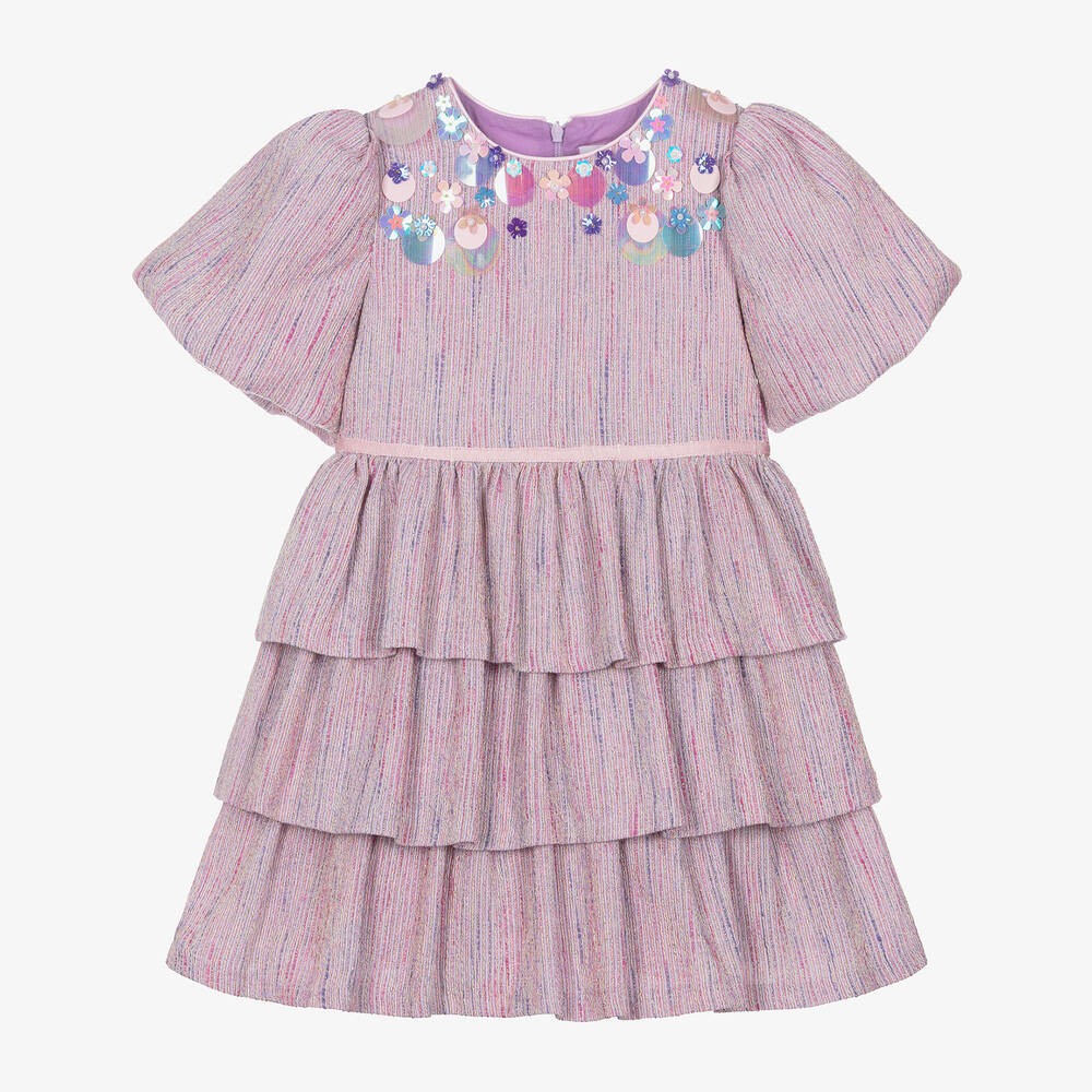 EIRENE - Girls Lilac Purple Puff Sleeve Dress | Childrensalon