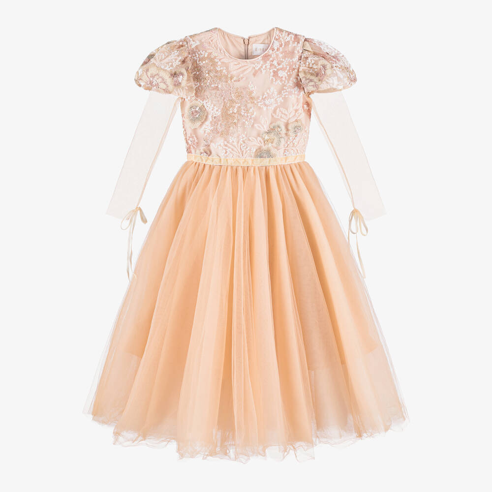 EIRENE - Girls Long Pink Sequinned Tulle Dress | Childrensalon