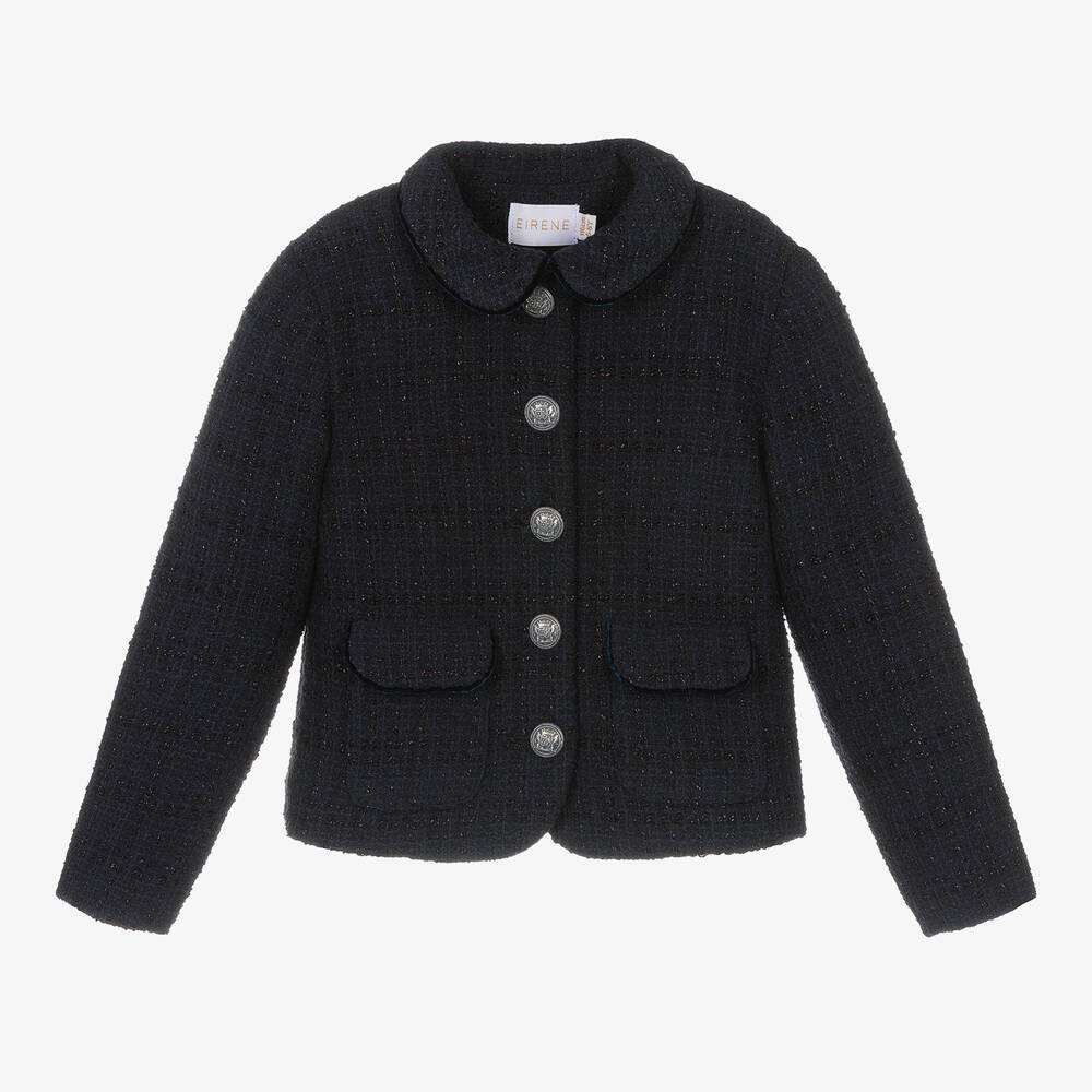EIRENE - Girls Navy Blue Tweed Blazer | Childrensalon