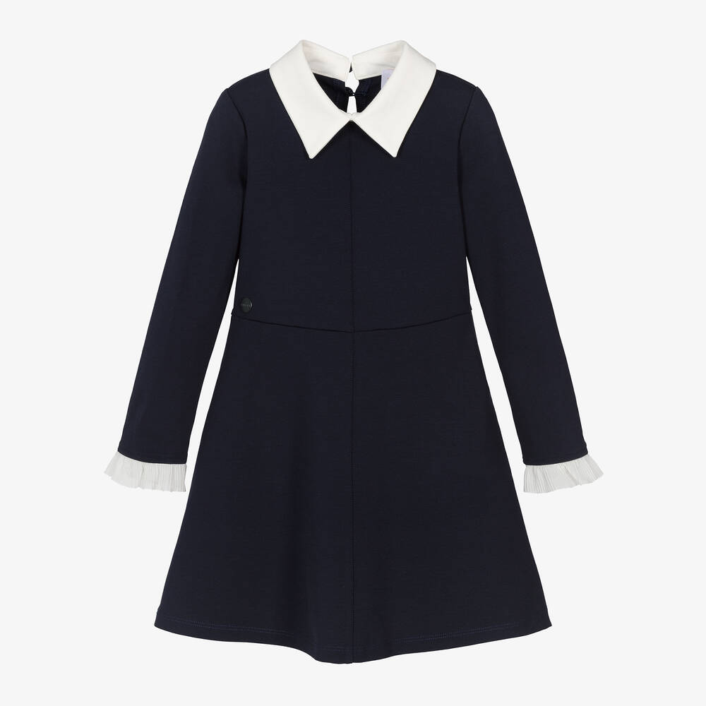 EIRENE - Girls Navy Blue Viscose Jersey Dress | Childrensalon
