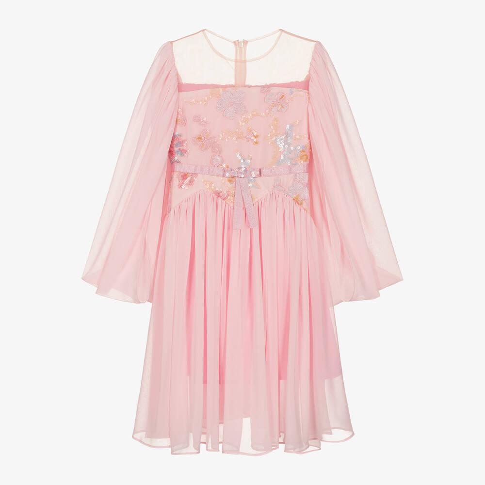 EIRENE - Розовое платье-кейп из шифона для девочек | Childrensalon