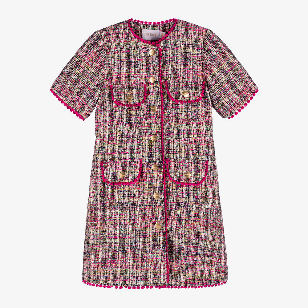 EIRENE - Girls Pink Cotton & Viscose Tweed Dress | Childrensalon