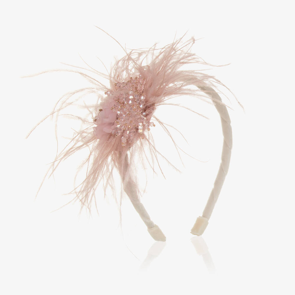 EIRENE - Girls Pink Feather & Bead Hairband | Childrensalon