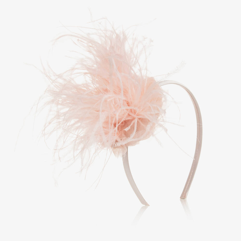 EIRENE - Girls Pink Feather & Tulle Hairband | Childrensalon
