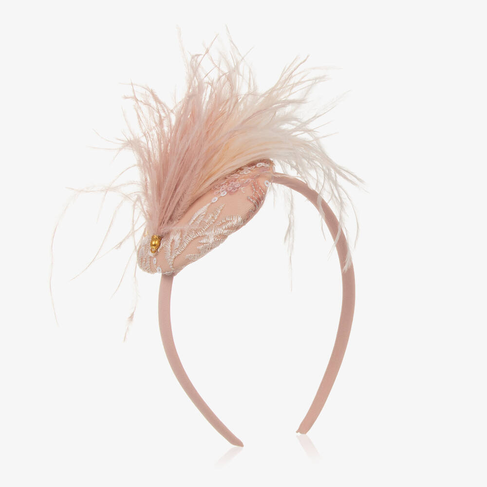 EIRENE - Girls Pink Feather & Tulle Hairband | Childrensalon