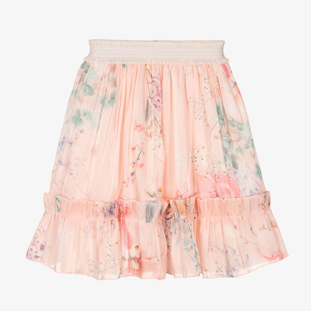 EIRENE - Girls Pink Floral Chiffon Skirt | Childrensalon